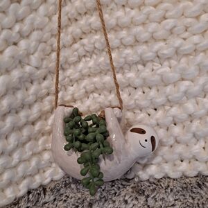 Charming Ceramic Sloth Planter with Green Faux Succulents